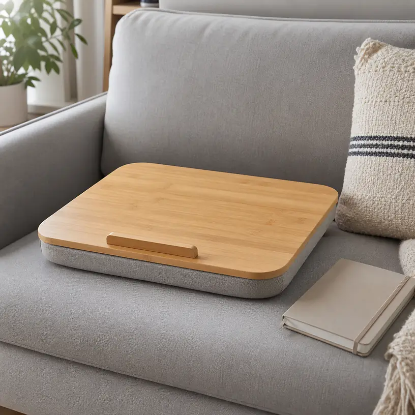Illustrative image of a generic cushioned lap desk on a sofa